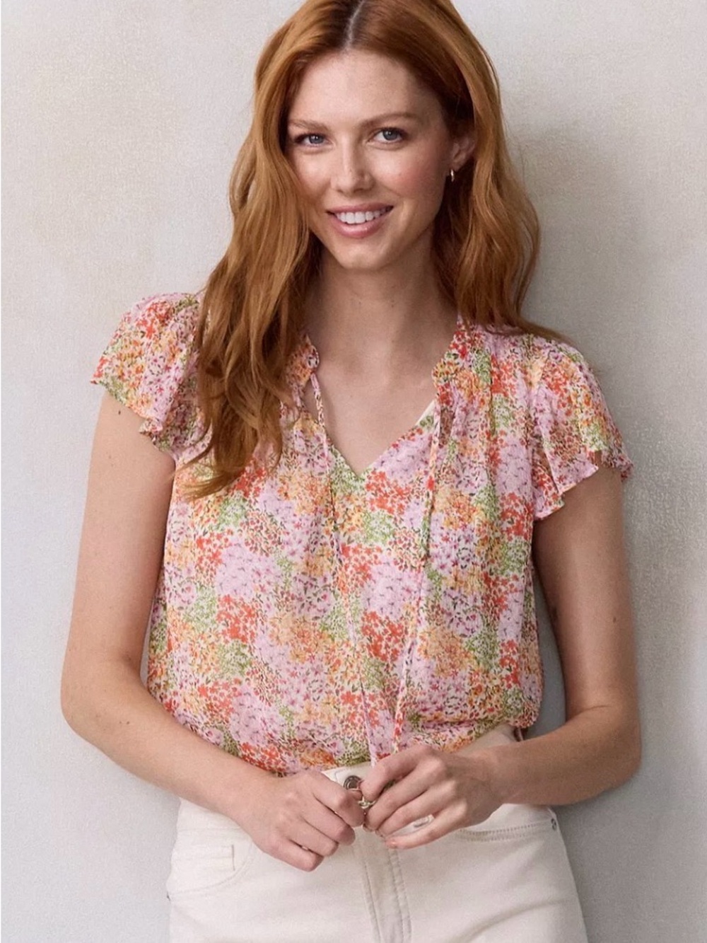 LC Lauren Conrad Floral Flutter sleeve summer top shirt blouse XS NWT